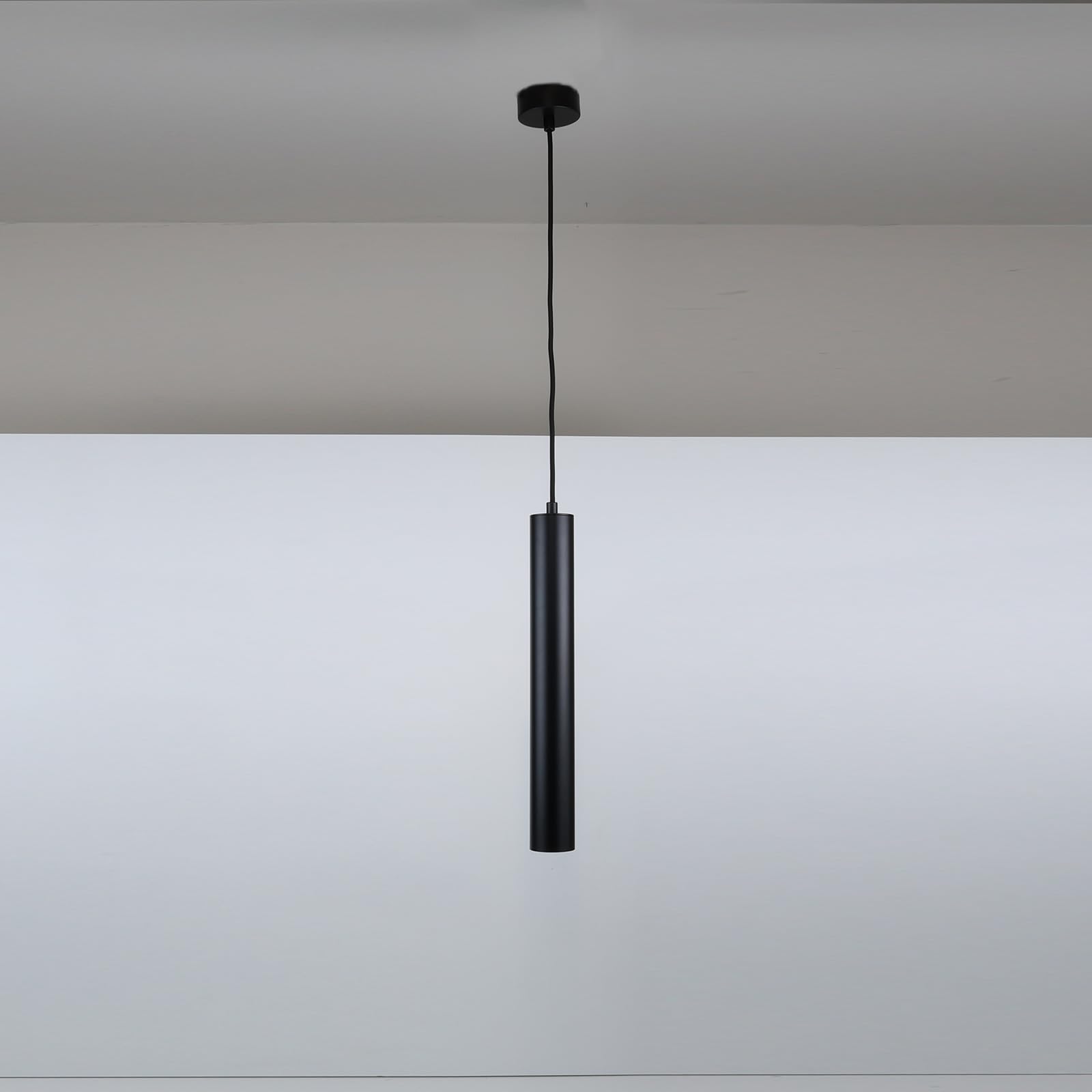 Alpinaluz Lámpara Colgante Tubular de Aluminio para Techo, Diseño Moderno de 40 cm con Casquillo GU10 y Cable Textil de 120 cm (Pack de 2 Negro)
