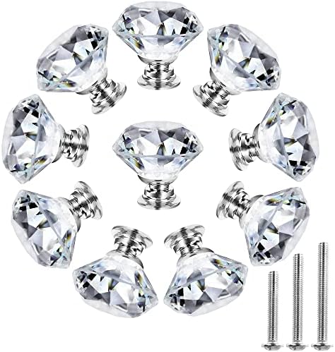 NORTHERN BROTHERS Dresser Knobs Drawer Knobs Crystal Knobs 30mm- Diamond Glass Knobs Pull for Cabinets and Drawers Crystal Knobs for Dresser Drawers and Kitchen, Bathroom Silver Knobs 10 Pack