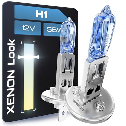 Gread   Bombillas H1 55W 12V Luces Para Faros Delanteros, Super Blanco Lámpara Halógena Auto Lámpara 8500K, larga vida Paquete de 2