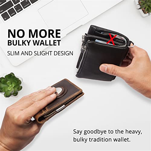 Genuine Leather Wallet for Men Women,AirTag Wallet Case Credit Card Accessories,Slim Minimalist Wallet for Air Tag GPS Tracker,RFID Blocking Bifold Purse with Built-in Holder Money Clip3