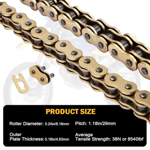 Image of Gold 520 X-Ring Motorcycle Chain 118 Links for KTM Husqvarna Yamaha with Connecting Master Link - Enhanced Durability & Universal Fit