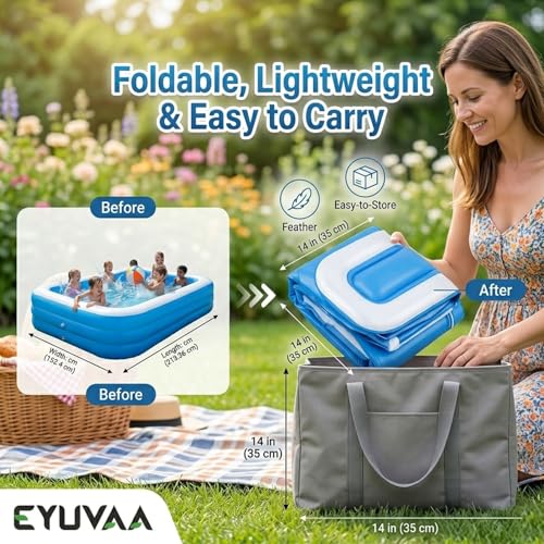 Image of EYUVAA LABEL Rectangular Inflatable Pool for Kids & Toddlers Extra-Large 8.5 Feet 3 Air Chamber Pool Backyard Water Play Summer Fun Durable Child-Safe PVC Quick Inflate & Portable Outdoor Pool