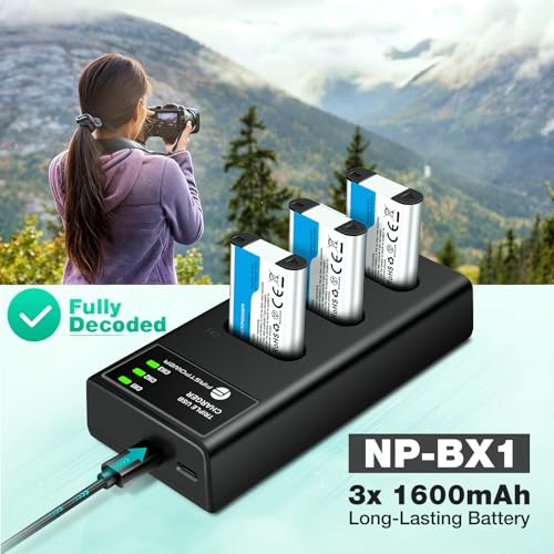 Image of FirstPower NP-BX1 Battery 3X 1600mAh and Triple Slot Charger for Sony ZV-1F | X Type Battery for Sony ZV1, ZV-1 II, ZV1F, Cyber-Shot DSC-HX80, HX90V, HX95, HX99, RX1, RX100 (II /III /IV /V /VA /VI /VII)
