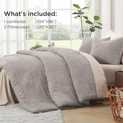 Image of Litanika California King Comforter Set Rose Grey, 3 Pieces Tufted Boho Farmhouse Bedding Comforter Sets, Lightweight Fluffy Comforter Bed Set for All Season (104x96In Comforter and 2 Pillowcases)