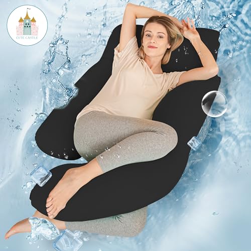 Image of Cute Castle Cooling Cover Pregnancy Pillows, Soft U-Shape Maternity Pillow with Removable Cover - Full Body Pillows for Adults Sleeping - Pregnancy Must Haves - Jumbo 57 Inch - Black (Black)