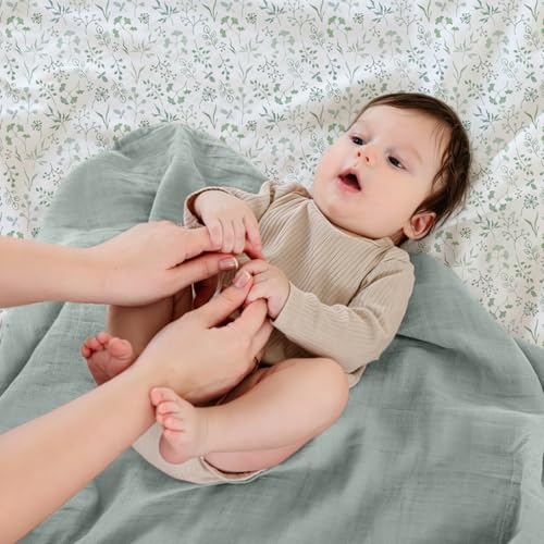 Image of POMISO Muslin Swaddle Blankets for Boys & Girls, Newborn Receiving Blankets, 4 Pack Soft Breathable Baby Swaddles, Large 47x47 Inches, Rain Forest