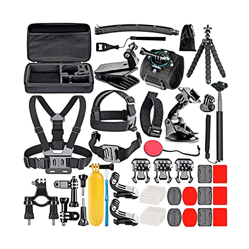 Extensión De Trípode Kit de Accesorios 50 en 1 ActionCamera ForHero 9 8 7 6 5 Go Pro Accesorios Bolsa Impermeable para Cámara (Black, One Size)