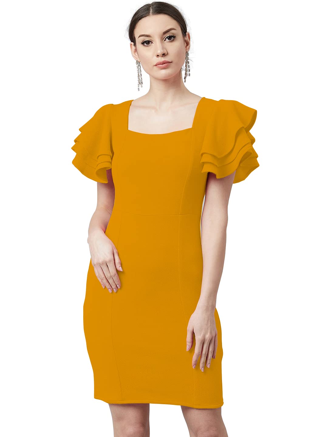 Shasmi Women's Polyester Blend Bodycon Casual Dress (Shree Midi 20 Mustard L