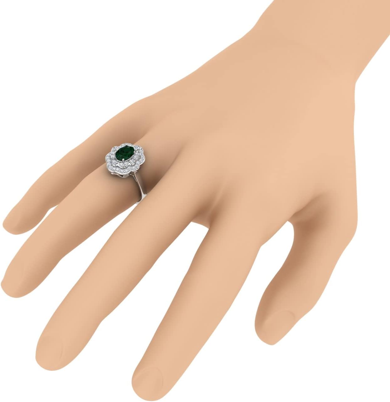 1.05 Carat Oval Shape Emerald and Round Diamond Engagement Ring in 10K Gold