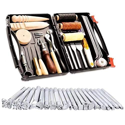Kit de herramientas for manualidades de cuero, herramientas de costura a mano, materiales for tallar sillas de cuero con caja de herramientas de cuero Maquinaria y Accesorios