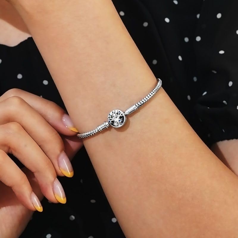 GNOCE Tree of Life Basic Snake Chain Bracelet 925 Sterling Silver Love Mom Charms Bracelet Jewelry Gift for Women Wife