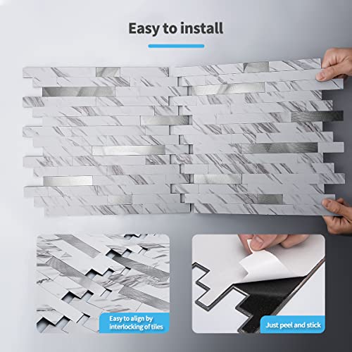 Image of Art3d Faux Stone Peel & Stick Backsplash Tile, 10 pcs, Plain White Marble