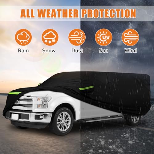 Image of Waterproof Cover for Truck with Rear Topper, Replace for Ford F-Series,Chevy Silverado, Dodge Ram,CrewCab 5.5 ft, Heavy Duty Truck Cover with Door Zipper for Snow Rain Dust Protection (235 inch)