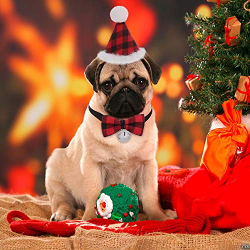 Scicalife 2 peças de chapéu de fantasia de cachorro de Natal e gravata borboleta com sino, coleira d