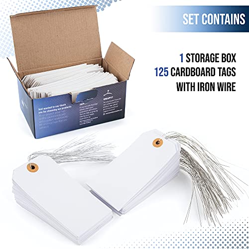 Hang Tags With Reinforced Eyelet And Wire - 125 Blank Labels With Hole,4 3/4" X 2 3/8", Pre-Attached Wired Cardboard For Labeling Price Sale Shipping Product Inventory Luggage Garage Hanging Items #TOP1