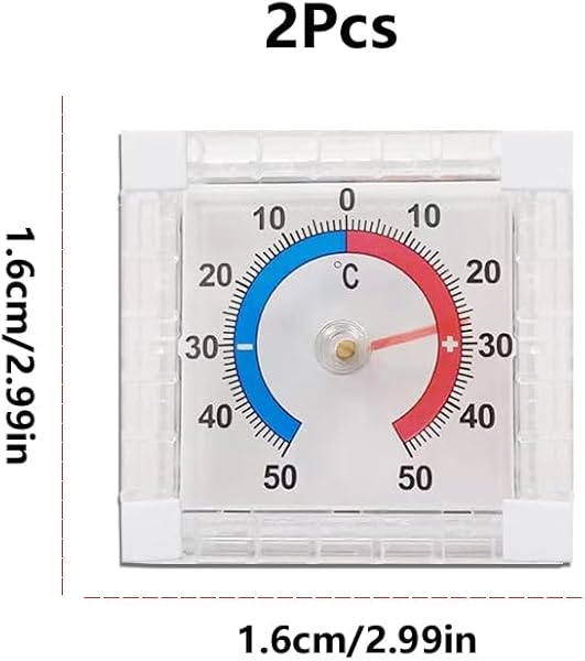 Lahkvor 2 Pezzi Termometro da Finestra Esterno, Termometro Trasparente Autoadesivo per Vetro, Resistente alle Intemperie, -50°C a +50°C (7,5 x 7,5 cm) - 2