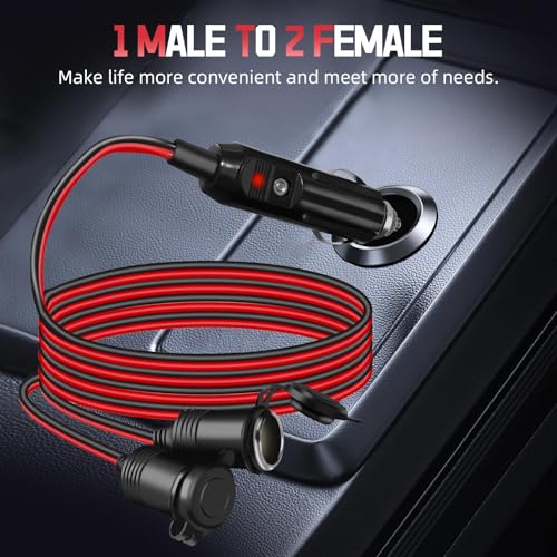 DC 12V/24V 1 to 2 Car Cigarette Lighter Splitter Power Charger Adapter, 13FT/156inch 240W 2-Way Cigarette Lighter Extension Cord 16AGW，1 Male Plug to 2 Female Socket Port Extension Cable (2*20A Fuse) by Gibbab - Image 5