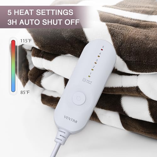 VENTIMI Electric Blanket Heated Throw, 50" x 60" Heated Blanket with 4 Heat Levels & 3 Hours Auto Off, Fast Heating Blanket with ETL & FCC Certification, Coffee