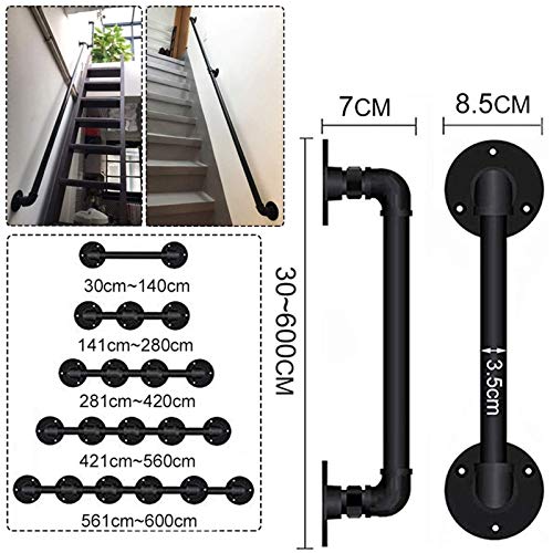 Rampe d'escalier en fer forgé noir mat avec tige de support 60cm - 3