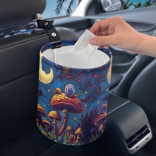 Image of Mushroom Snail Car Trash Bag, Car Trash Can - Cute, Portable, Collapsible for Back Seat, Floor, or Hanging Headrest Waste Basket - Car Garbage Accessory