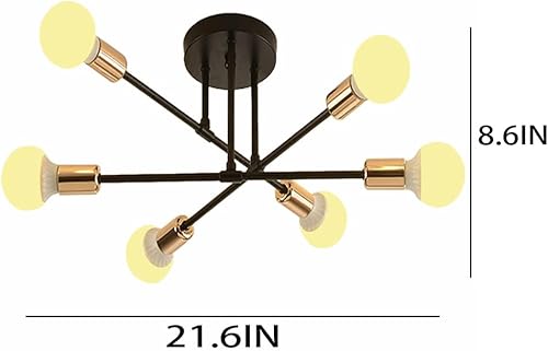 Miniatura 3 de Lámpara de techo semiempotrada, moderna lámpara Sputnik con 6 luces, lámpara de techo Sputnik moderna con base de bombilla E26, accesorios de