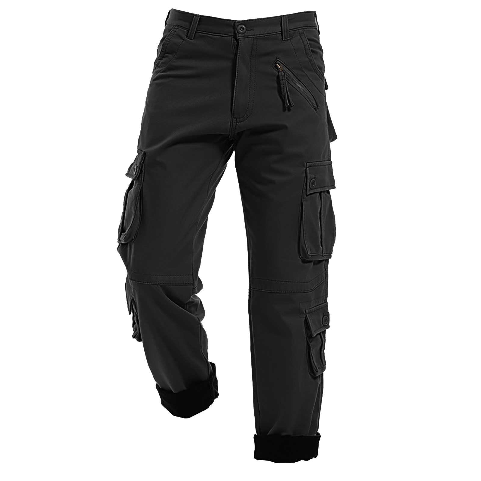 Pantalones de Trabajo Acolchados y Gruesos de Color Puro con Bolsillos Casuales a la Moda para Hombres