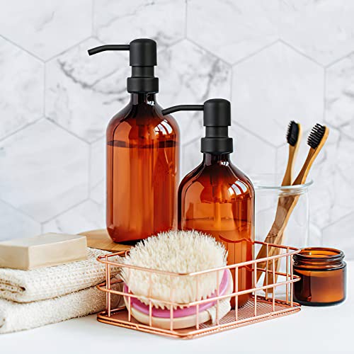 MIUSITE 2 Pack Amber Soap Dispenser with Stainless Steel Pump,500ml Brown Glass Soap Dispensers, Hand and Dish Soap Dispenser for Kitchen & Bathroom, Refillable Amber Glass Bottle with Pump and Label - Cosy Home Interiors MIUSITE 2 Pack Amber Soap Dispenser with Stainless Steel Pump,500ml Brown Glass Soap Dispensers, Hand and Dish Soap Dispenser for Kitchen & Bathroom, Refillable Amber Glass Bottle with Pump and Label - Image 6