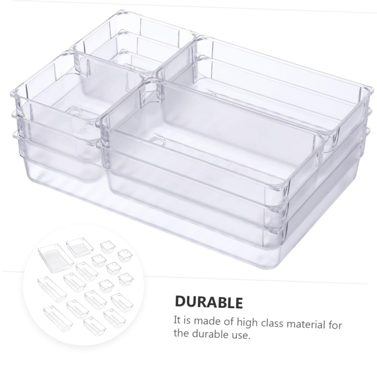 17 cajas organizadoras de acrílico transparente para cajones de escritorio con divisores, bandejas para aparadores, almacenamiento de artículos diversos, organizador de escritorio para el hogar y la