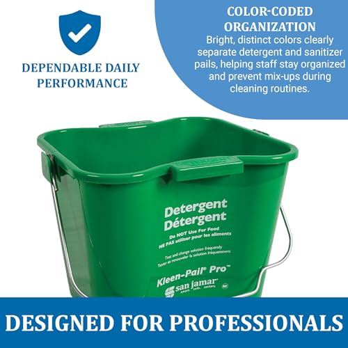 Image of San Jamar Kleen-Pail Pro, Bucket with Handle for Cleaning Products in Commercial and Home Setting, 3 Qts, 1 Count, Green
