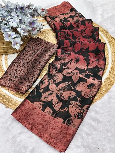 Image of SUPERLAXMI Women's Chiffon Floral Printed Saree with Blouse Piece