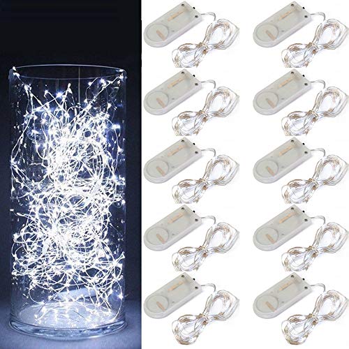 Preisvergleich Produktbild FullBerg 10er 2M 20 LED Weihnachten Lichterkette Kupfer mit Batterie, Wasserdichte Drahtlichterkette Lichterkette für Party Garten Neujahr Hochzeit Beleuchtung Dekoration (Kaltweiß)