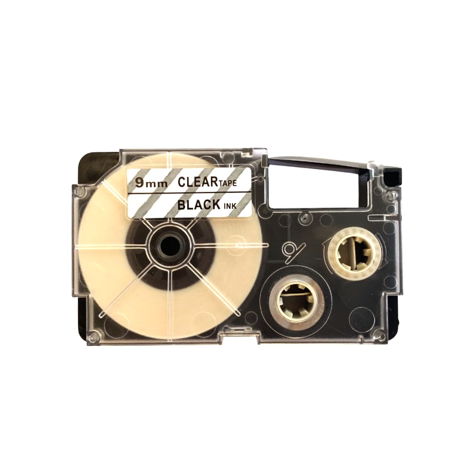 Image of LIVYU LIFE 9mm Tape Compatible Label Tape Replacement for Casio KL-120, KL-60, KL-820, KL-7400, KL-G2, KL-HD1 Label Maker, (Black Ink on Clear Tape -9 mm x 8m-1 Pcs)