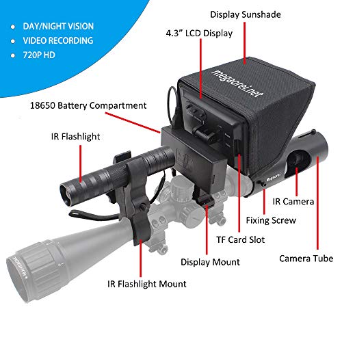 Megaorei 2 DIY 720P HD Digital Night Vision Scope Monocular Camcorder with LCD Display and IR Flashlight for Rifle Airsoft Hunting 200-300M Vision Distance (with 32G TF Card & Batteries)