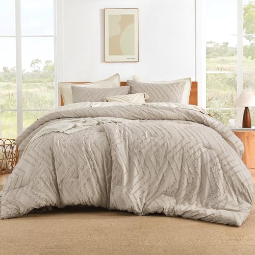 Image of Litanika Boho King Comforter Set, 3 Pcs Khaki Lightweight Bedding Set