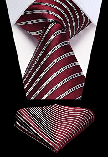 Image of HISDERN Mens Tie Striped Ties and Handkerchief Set Business Formal Woven Pocket Square Wedding College Stripe Necktie