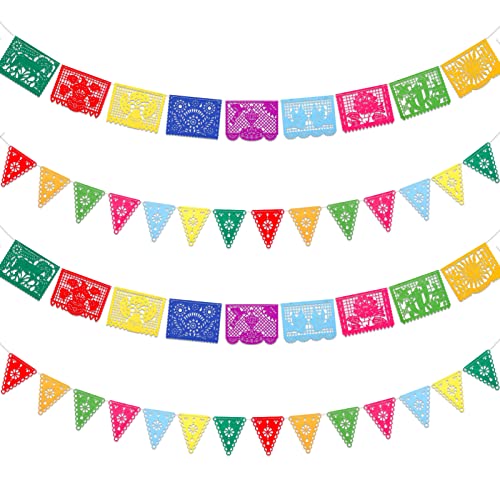 Qpout 4 Pack Dia dos Mortos bandeiras feltro dia dos mortos grinalda colorida festa mexicana papel picado Banner para festa de aniversário Baby Shower festa decorações interior exterior