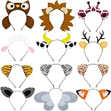 Muiyaneq 12 Pack Jungle Animal Headbands,Plush Animal Headbands,Zoo Animal Hair Hoop for Kids & Adul