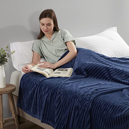 Image of Nestl Blanket Twin Size for Bed - Cozy Warm Fuzzy Blankets for Women, Plush Small Fleece Throws for Girls - Navy Blue, 66 x 90 Inches