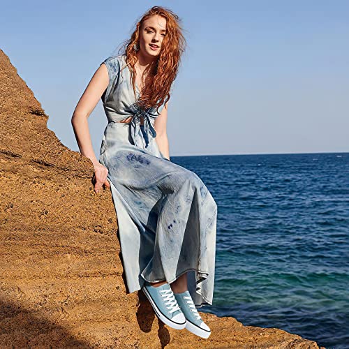 Adokoo Womens Canvas Shoes Casual Cute Sneakers Low Cut Lace Up Fashion Comfortable For Walking(Blue,Us9) #TOP2