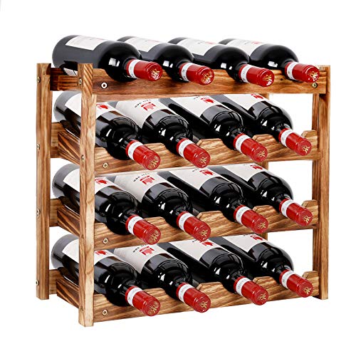 PENGKE Wine Rack,4 Tier 16 Bottle Capacity Storage Wood Wine Holder Freestanding Countertop Stand Display Shelves
