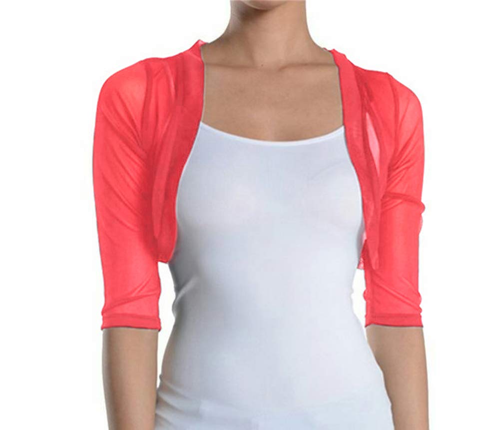 Fashion Secrets Women's Sheer Chiffon Bolero Shrug Jacket Cardigan 3/4 Sleeve