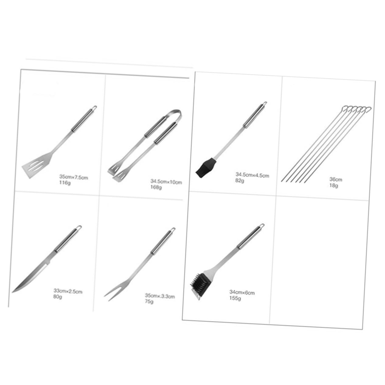 Set Utensili Barbecue 12 Pezzi in Acciaio Inox con Borsa Nera | Spatola, Pinza, Coltello, Forchetta, Spazzola e Spiedo, per Picnic e Campeggio, Accessori da Griglia