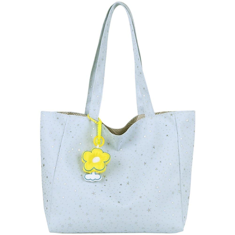 Sslvya Canvas Tote Bag for Women Aesthetic Star Casual Shoulder Bag Handbag Reusable Beach Shopping Grocery Bags for Outdoor Work Travel