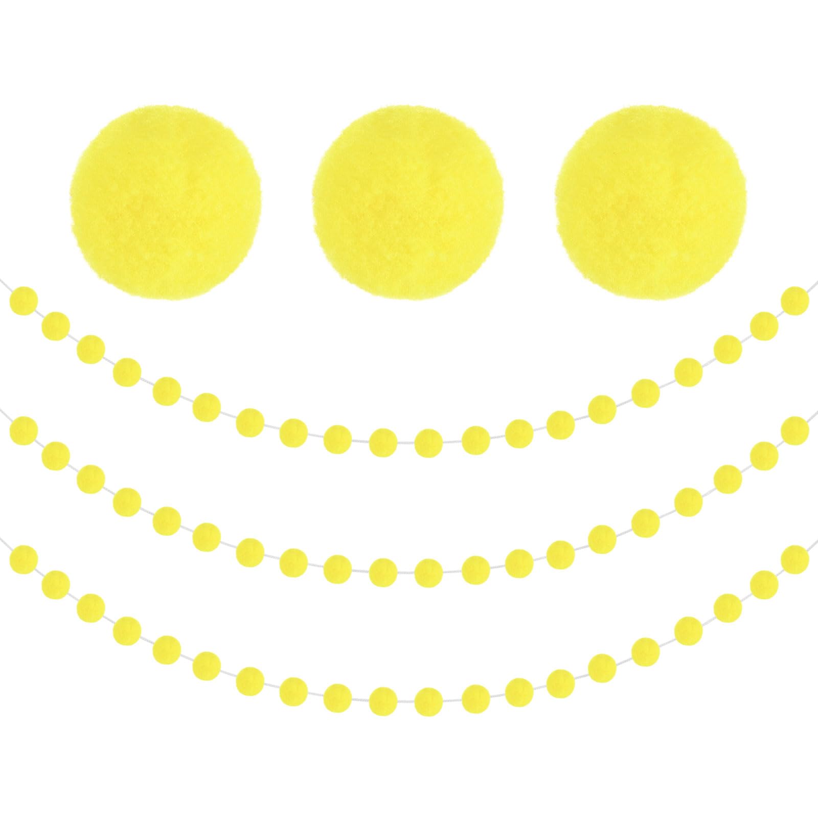 M METERXITY 3-Pack Felt Ball Garland, 6.6ft Light Yellow Pom Pom Garland with 20 Balls for Party/Home/Christmas Tree/Birthday/Wedding/Festivals Decor, Felt Banner Wall Decoration [3cm Dia.]