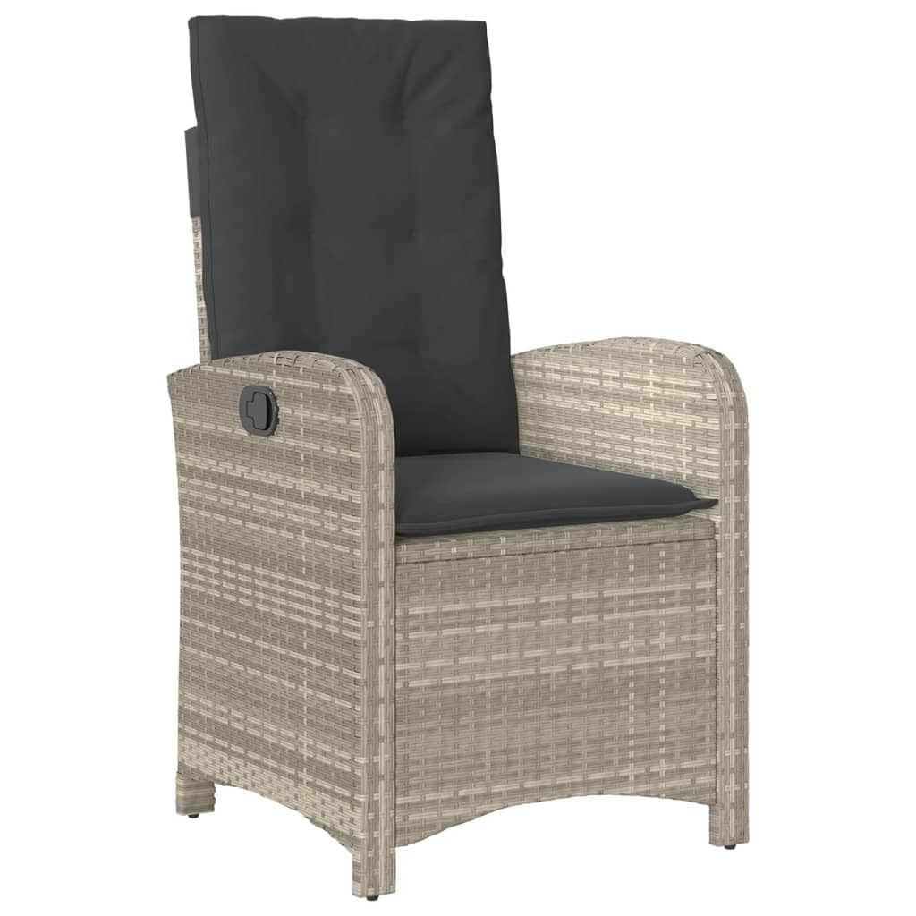 Poltrona da giardino reclinabile con cuscini in rattan PE grigio chiaro Sedie da esterno resistente alle intemperie, poltrone per terrazze, mobili da giardino, poltrone da giardino