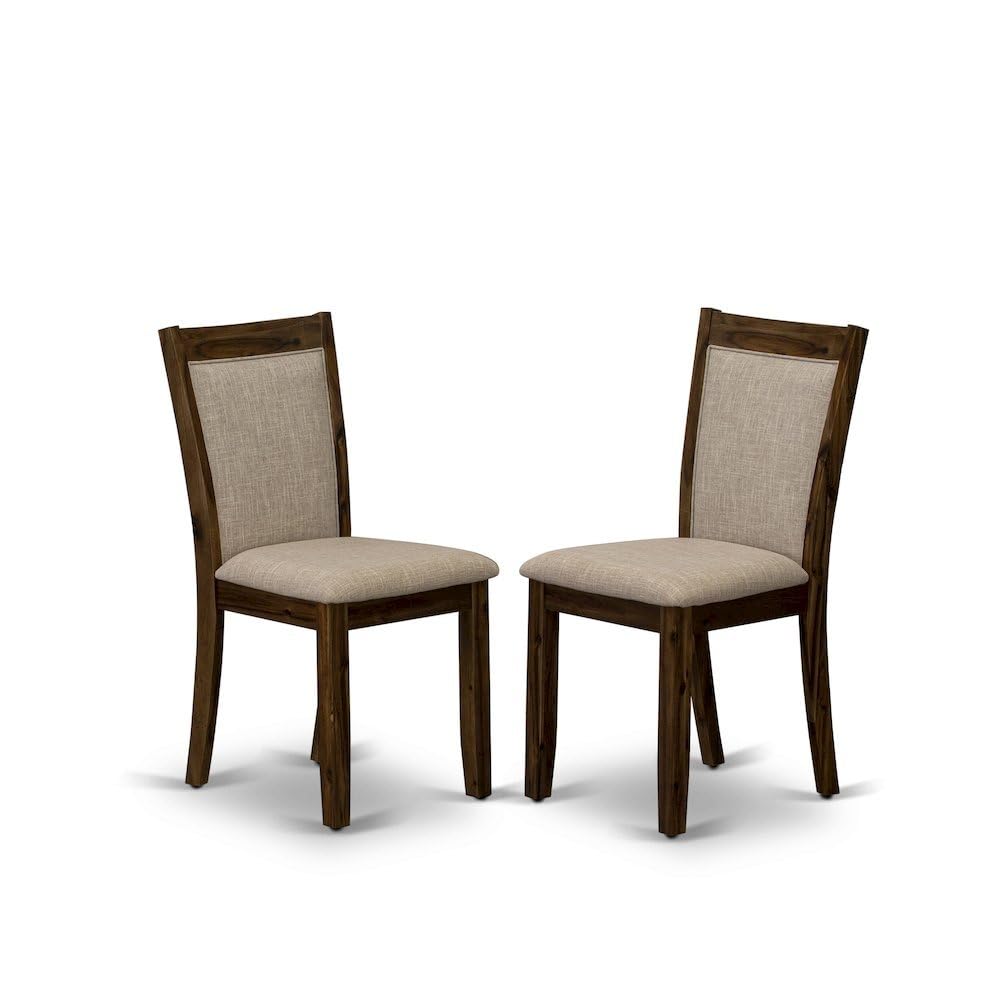Solid Wood Linen-Upholstered Dining Chairs with High Back by Furnifact – Wood, Light Tan, Pack of 2