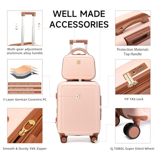 MYER Carry On Hard Shell Vintage Luggage Sets 2 Piece with Spinner Wheels,Cute Expandable Suitcase with TAS Lock,3-Layer PC Texture for Womem (Pink, 13-inch/20-inch)3