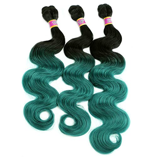 Synthetic Bundles Body Wave Hair Weave Two Tone Ombre Color Black To Green 16 18 20 Inches Mixed 3 Bundles Wavy Hair Extensions