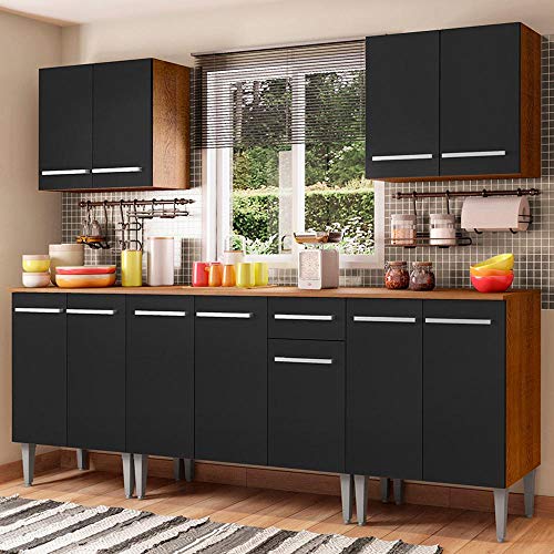 Catálogo de Cocina Integral para Parrilla al mejor precio. 44 Madesa Cocina Integral Modular 233cm Emilly King 01 con Gabinetes Superiores y Inferiores - Marrón/Negro