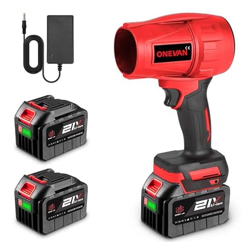 ONEVAN soplador de Hojas inalambrico, Turbo sopladora de Hojas con bateria de 2x4.0ah, 576 km/h, sin escobillas, portátil soplador de Aire bateria para Eliminar (Rojo, con 2 baterías de 6,0 Ah)